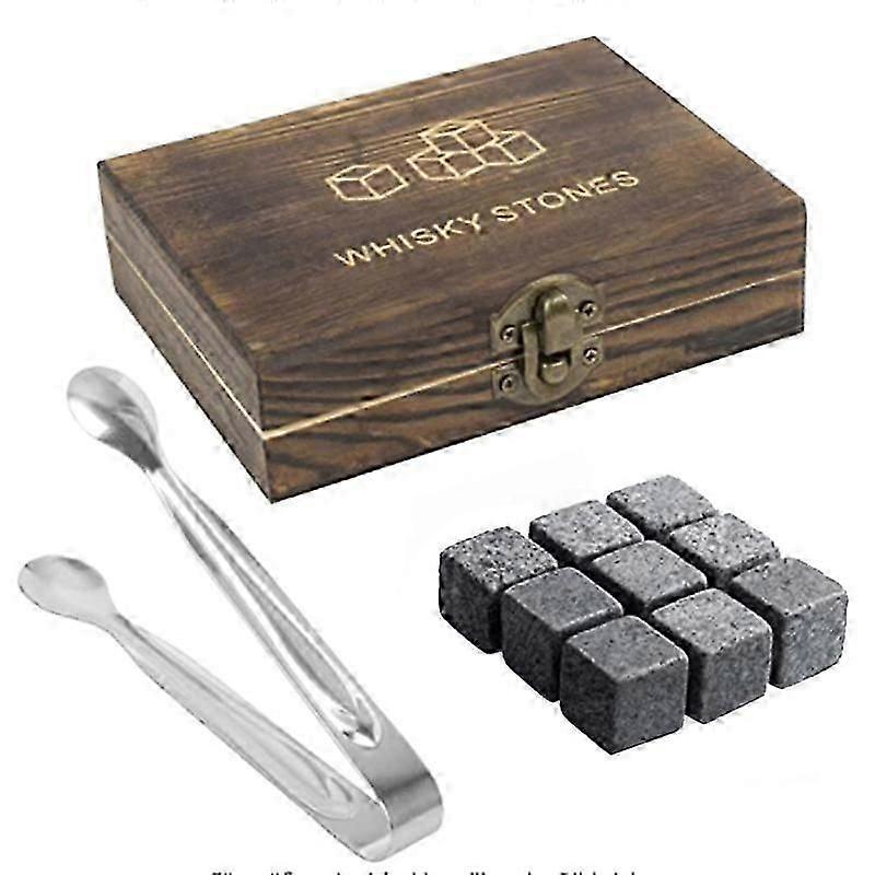 Set 9 Whiskey Rocks with Wooden Box Reusable Cooling Ice Cubes jn