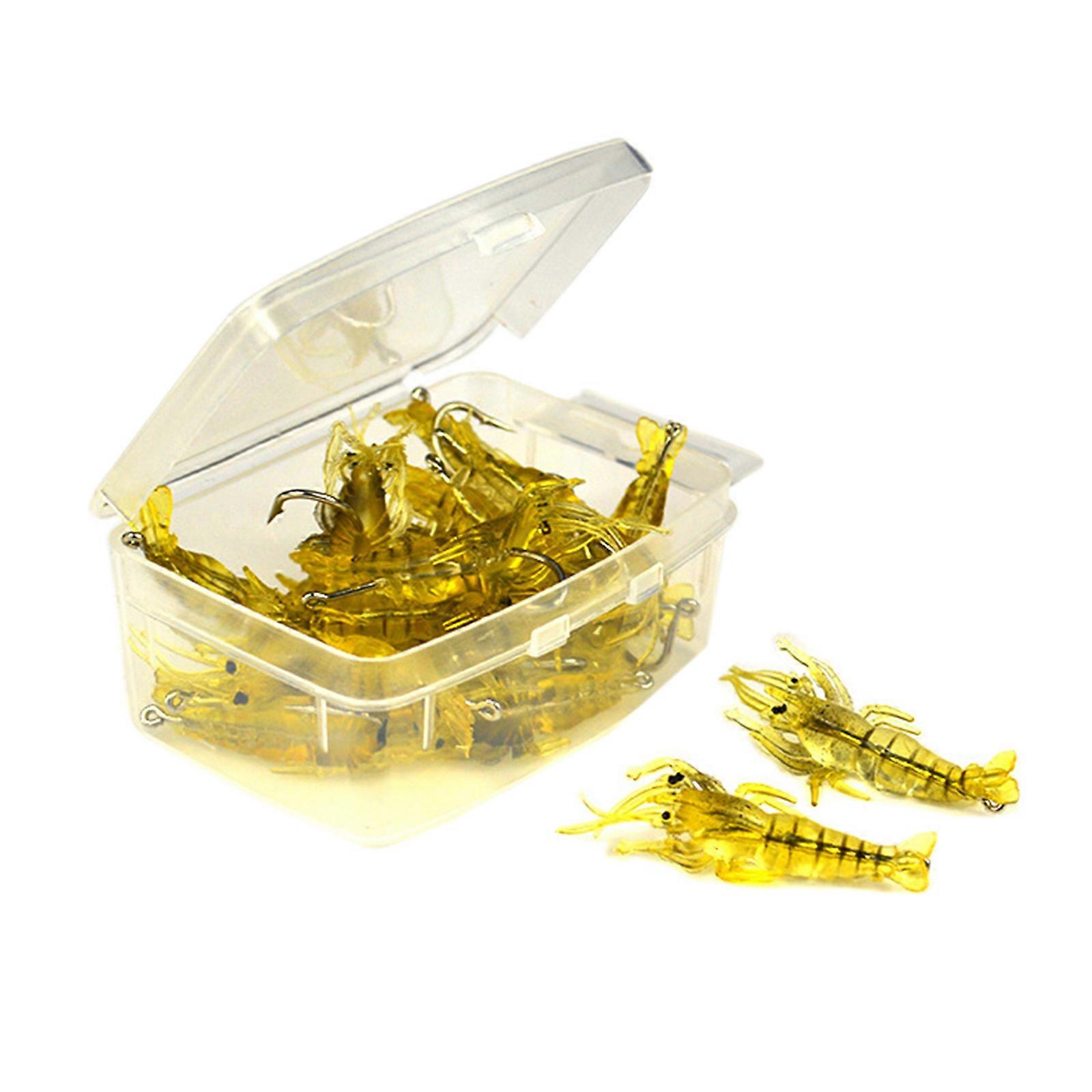 10Pcs Ensemble de leurres de crevettes souples, Simulation Crevette Crochet d’eau salée Leurres de pêche de crevettes souples lumineuses, Matériel de pêche aux crevettes jaune clair