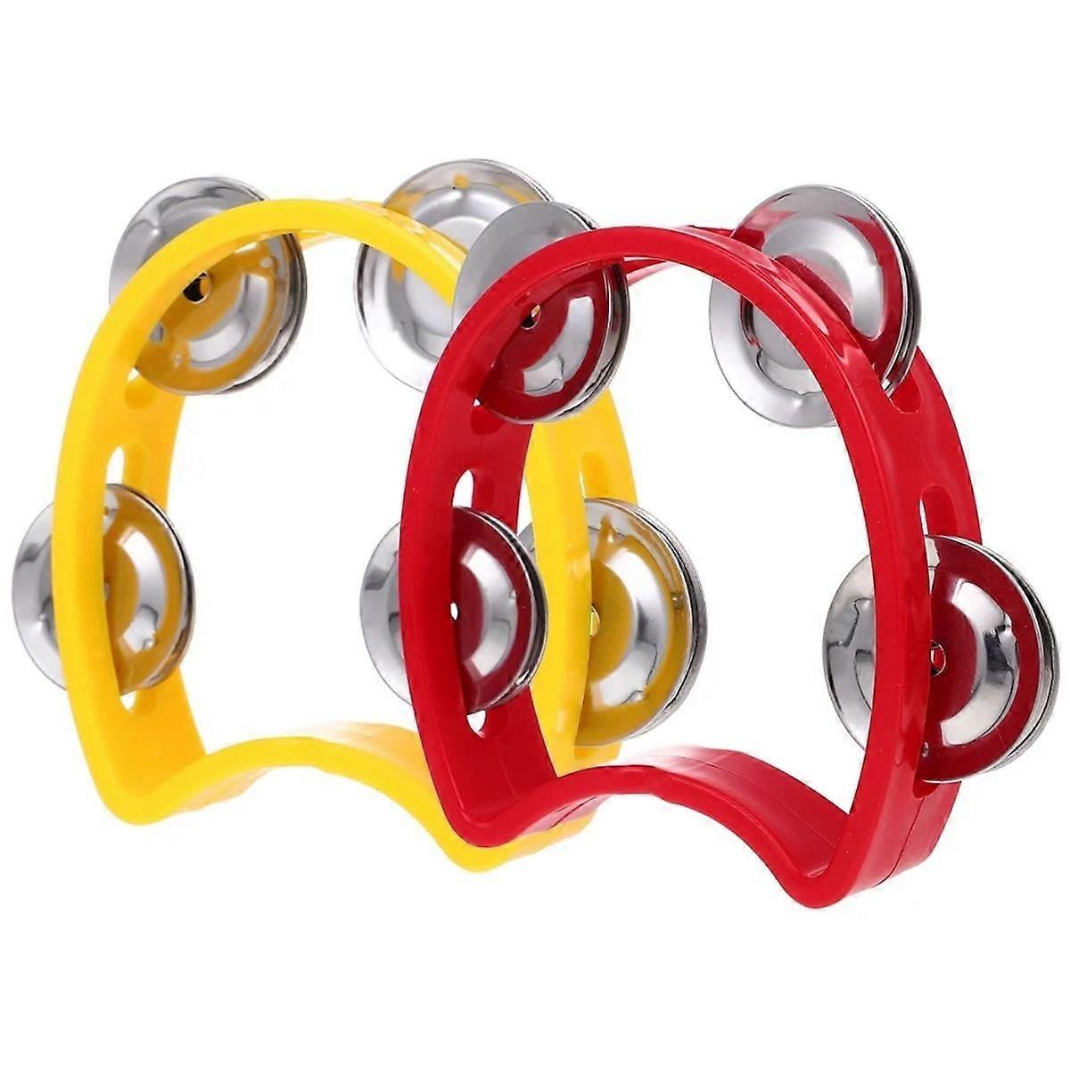 2Pcs Handheld Tambourine Double Row Tambourine Musical Rhythm Instruments