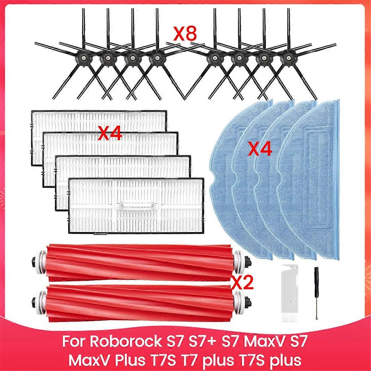 For Roborock S7 S7+ S7 MaxV, S7 MaxV Plus T7S T7 Plus T7S Plus Robot Vacuum Accessories Kit Brush Fi