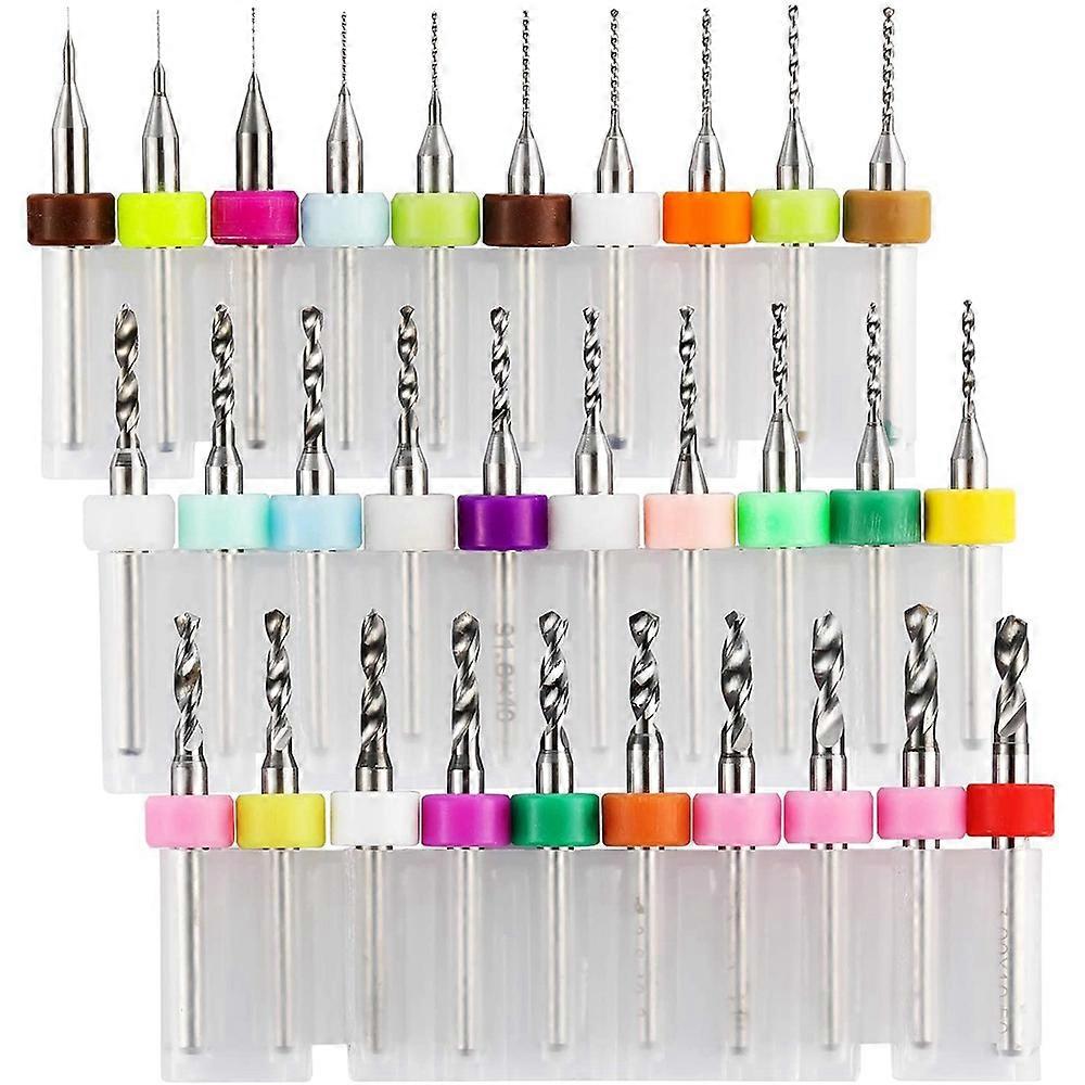 30Pcs PCB Drill Bits Set, 0.1mm-3.0mm, 1/8 Inch Shank Spiral Flute CNC Router Bits for Print Circuit