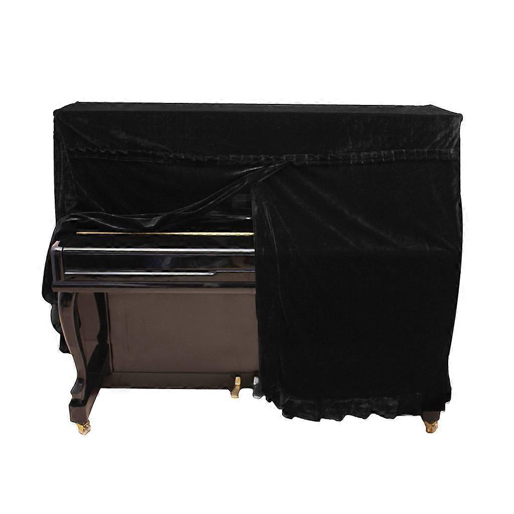 Practical Full Piano Cover Pleuche Decorated With Macrame For Universal Upright Vertical Piano Foldable Scratchresistant BK