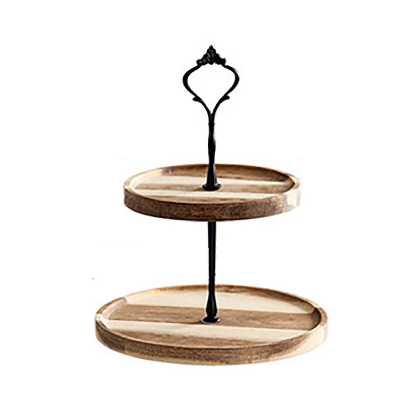 1pcs Wooden Dessert Table Snack Dessert Solid Wood Cake Stand - Black Crown Double Layer Small Round