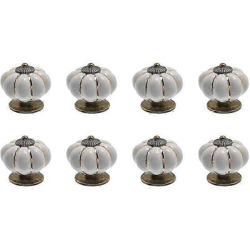 8 x Pumpkin-shaped ceramic drawer knobs for kitchen drawers and cupboards (White)