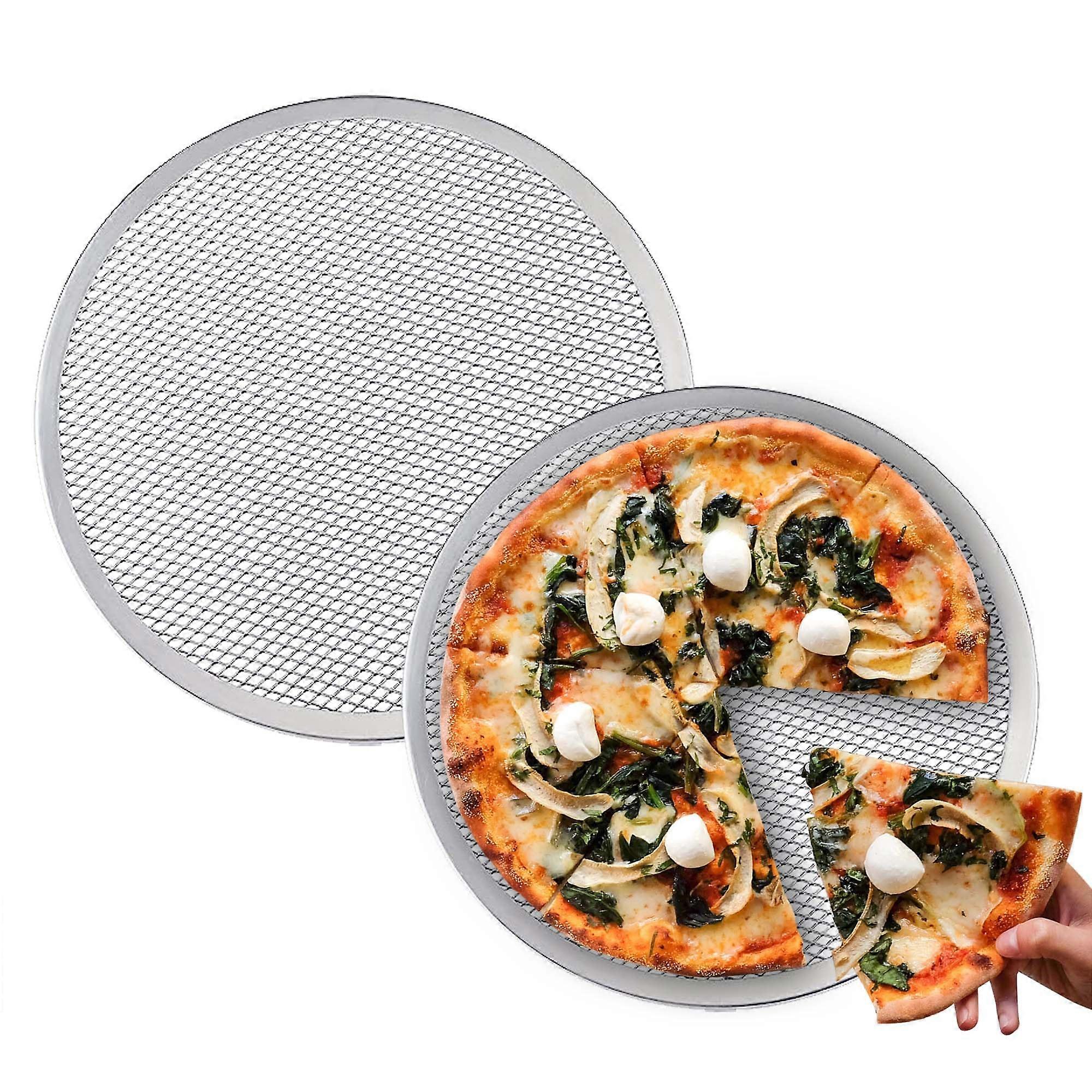 12 Inch Pizza Screen Non-Stick Bakeware, 2 Pack Aluminum Pizza Pan with Holes, Seamless Pizza Mesh for Even Baking