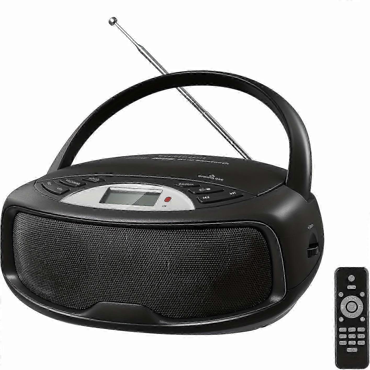 Portable CD Boombox With Remote, FM Stereo Sound System, Wireless, Karaoke, Playback CD/MP 3, Front Aux-in Port, Headphone Jack, Tiny Body, LCD Displa