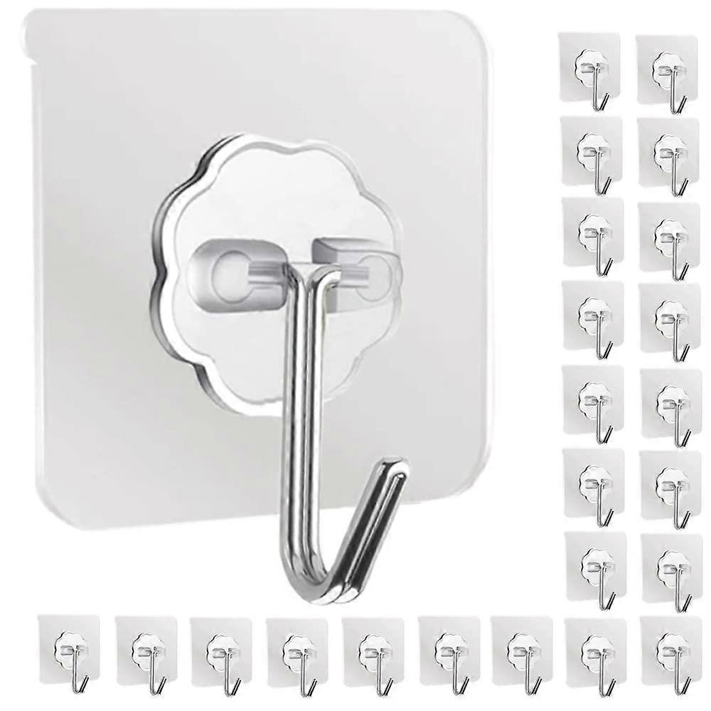 DDMY adhesive hooks wall hooks, 24 packs of transparent reused seamless hooks for hanging 13.2lb (max.)