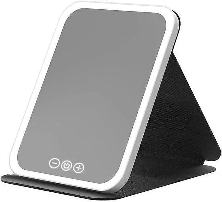 Travel Makeup Mirror With LED Light Folding Lighted Vanity Mirror For Dressing Table Desk Rechargeable(M,Black)