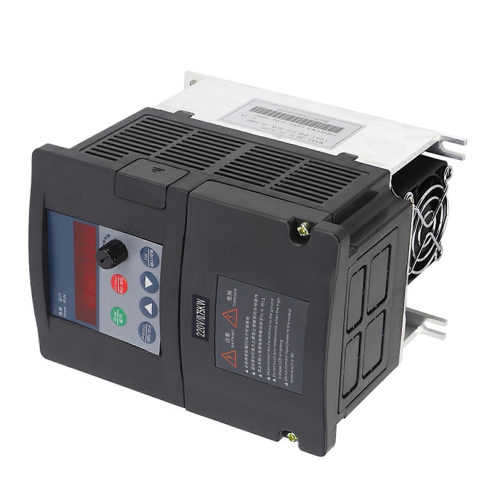 Mini Inverter Frequency Converter Single Phase Input 3 Phase Output Black Aluminum Shell(0.75KW )