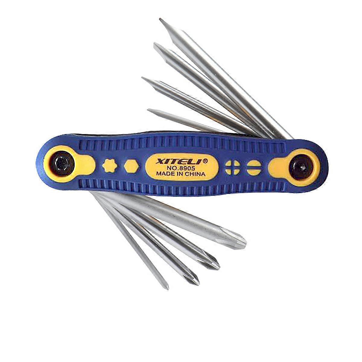 8PCS Precision Screwdriver Set Multifunctional Folding Tool Kit with Phillips Drivers in Blue and Yellow Color