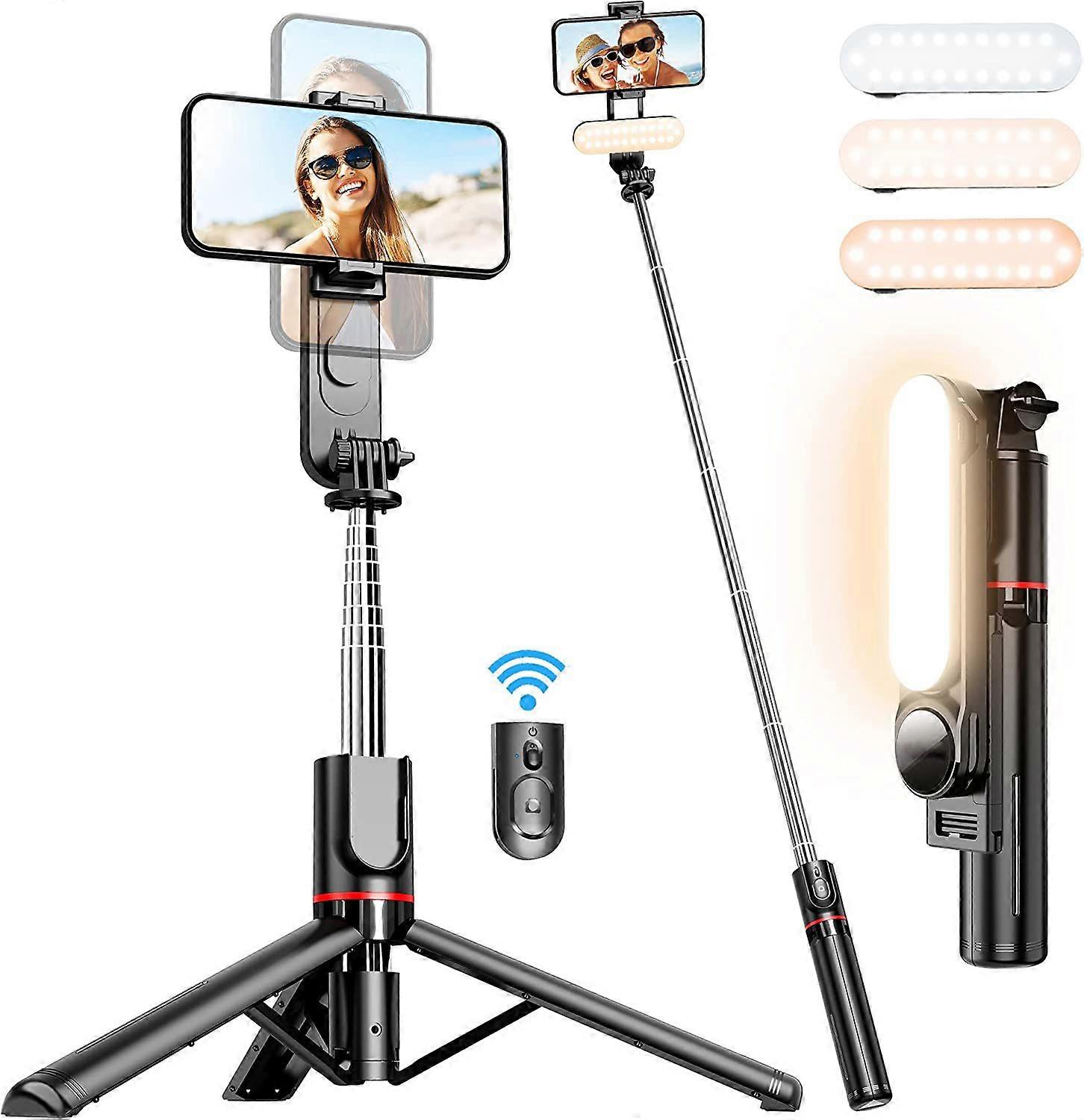 Stable Selfie Stick Tripod with Fill Light, 44 Inch Extendable Selfie Stick with Wireless Remote and Tripod Stand 360 Rotation