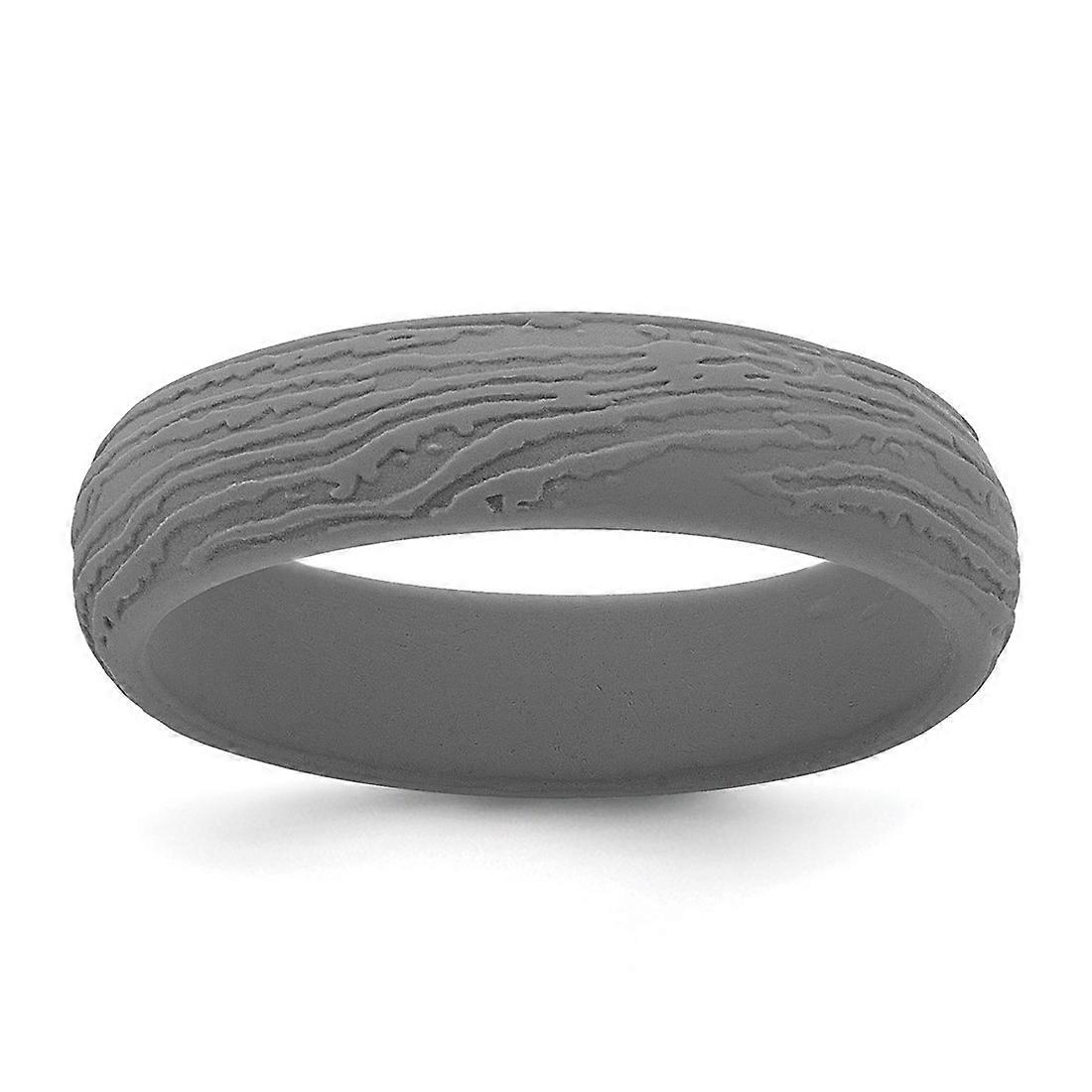 Silicone gris 5.70m grain de bois motif bande 5.7mm large bande style bague pour femmes et hommes - taille de la bague : 6 à 10