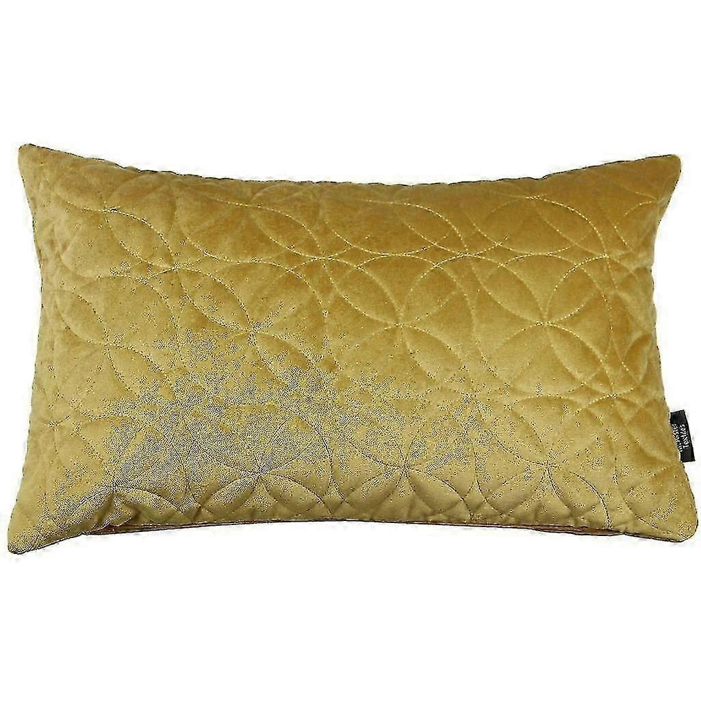 Oreiller rond en velours jaune doré matelassé