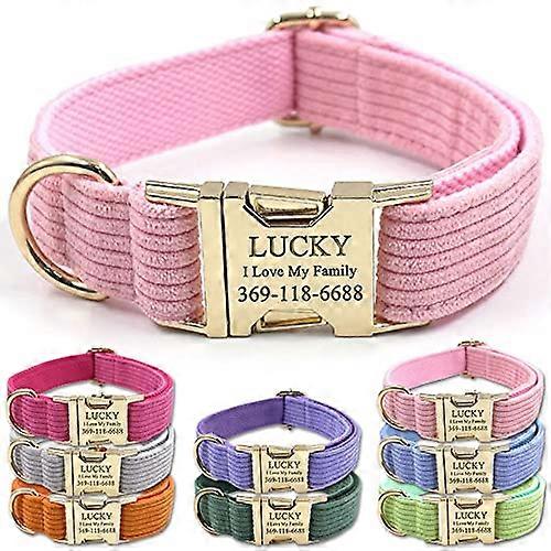 Dog Collars Custom Stripe Velvet with Name Engraved Gold Metal Buckle