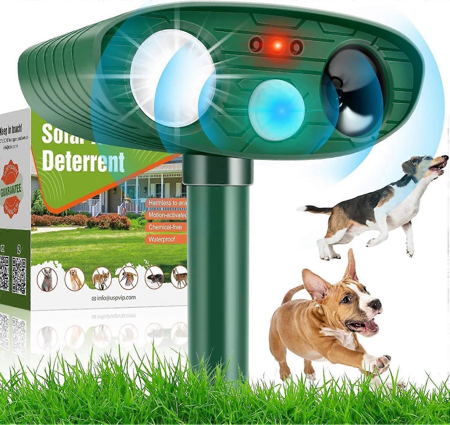 Solar Powered Ultrasonic Cat Deterrent, Motion Activated Cat Deterrent with Flashing Lights for Yard Farm Garden Dogs Cats