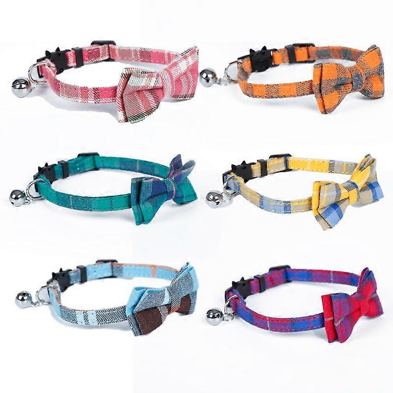 Pack of 6 Fluorescent Cat Bell Collars with Quick Release/Safety Buckle for most indoor cats