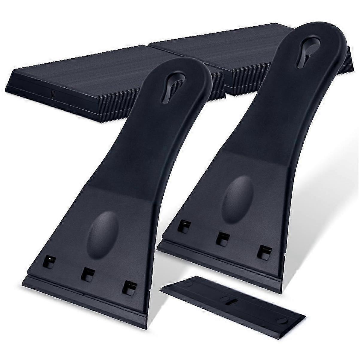 2 Pack Plastic Blade Scraper with 100Pcs Single Edge Plastic Blades, Extra Big Scraper Tool for Removing Paint Spots