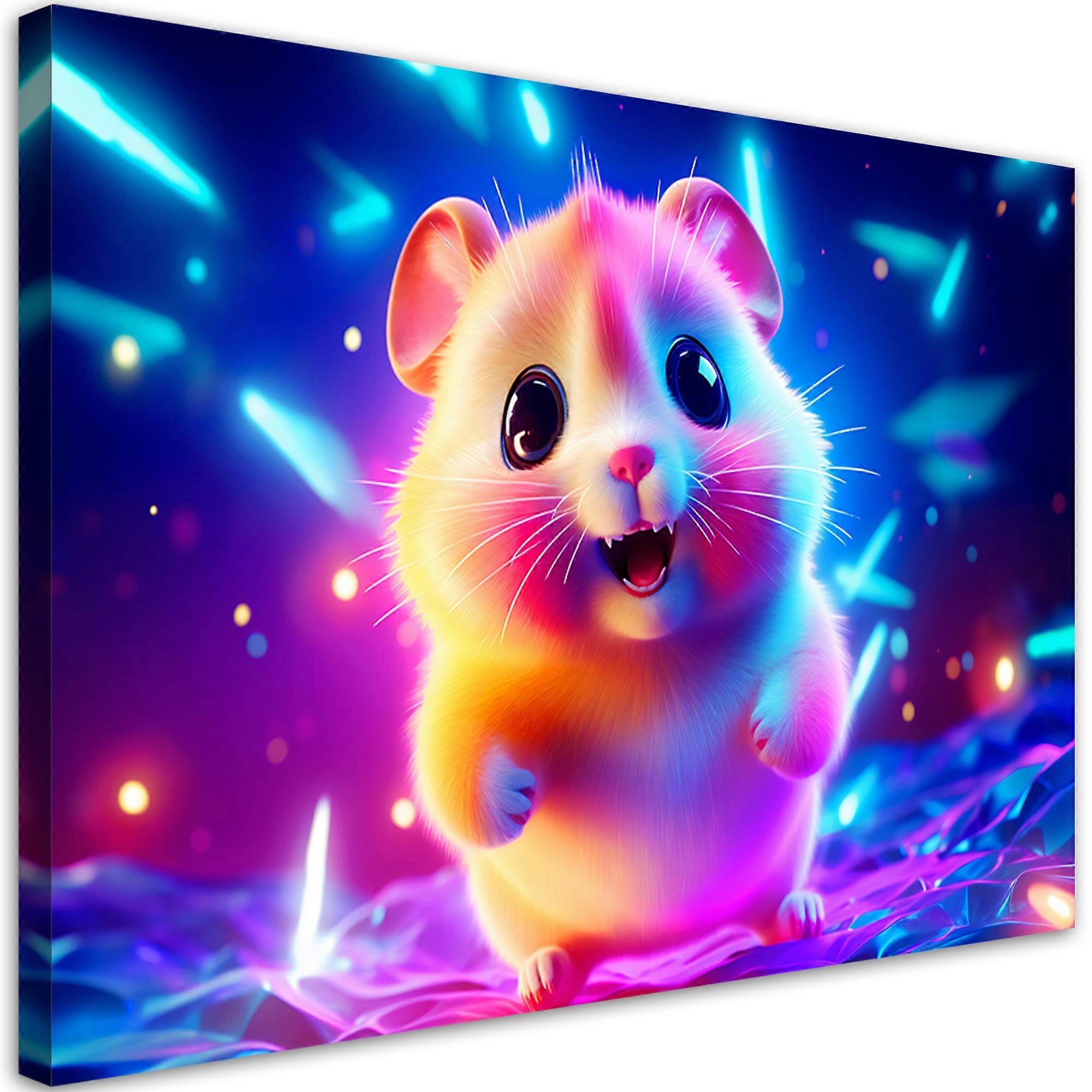Impression sur toile, Mignon hamster néon - 90x60