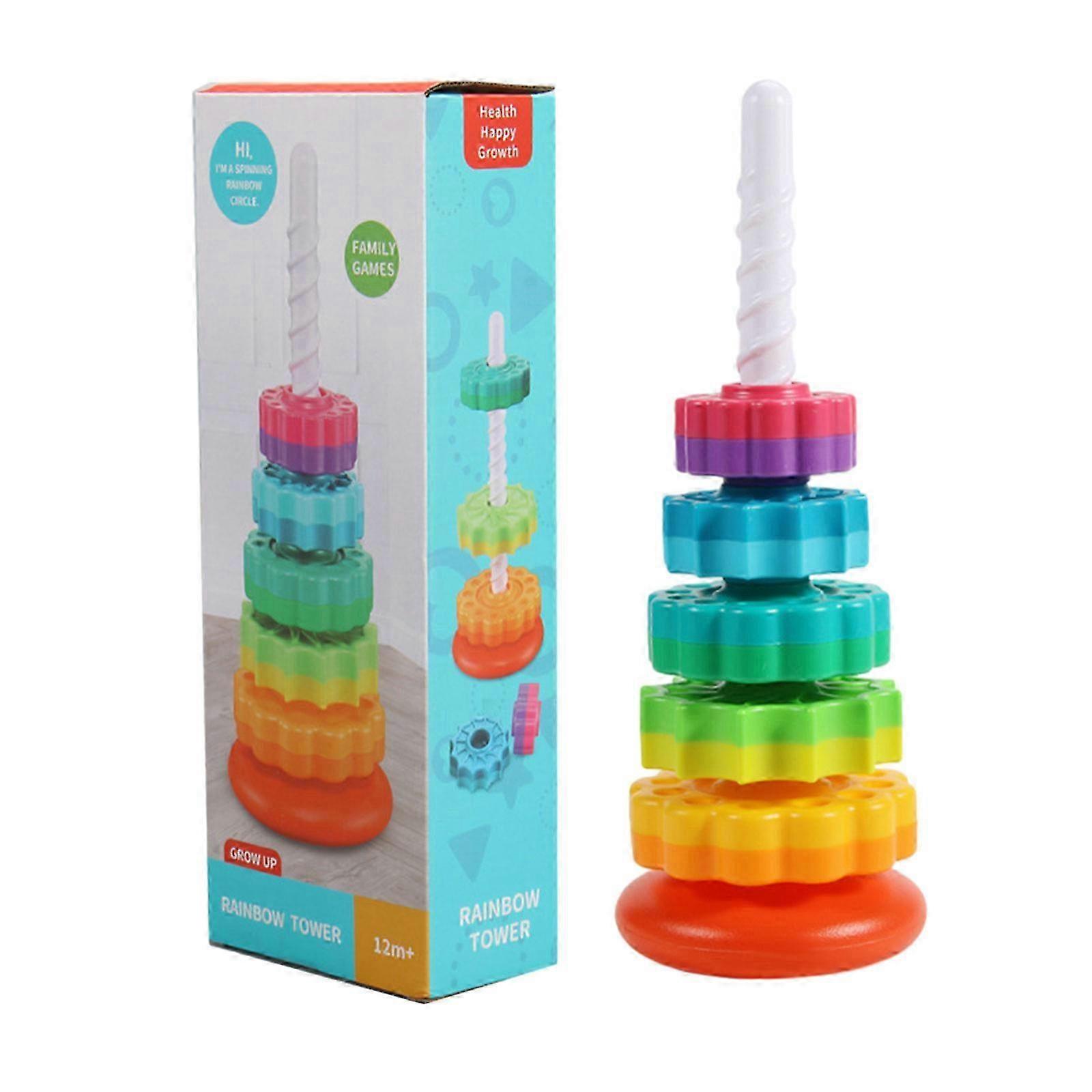 Five Folding Le Children's Early Education Puzzle Ring Toy fast Wheel Rotating Tower Rainbow Rotating Tower Toy Rotating Le