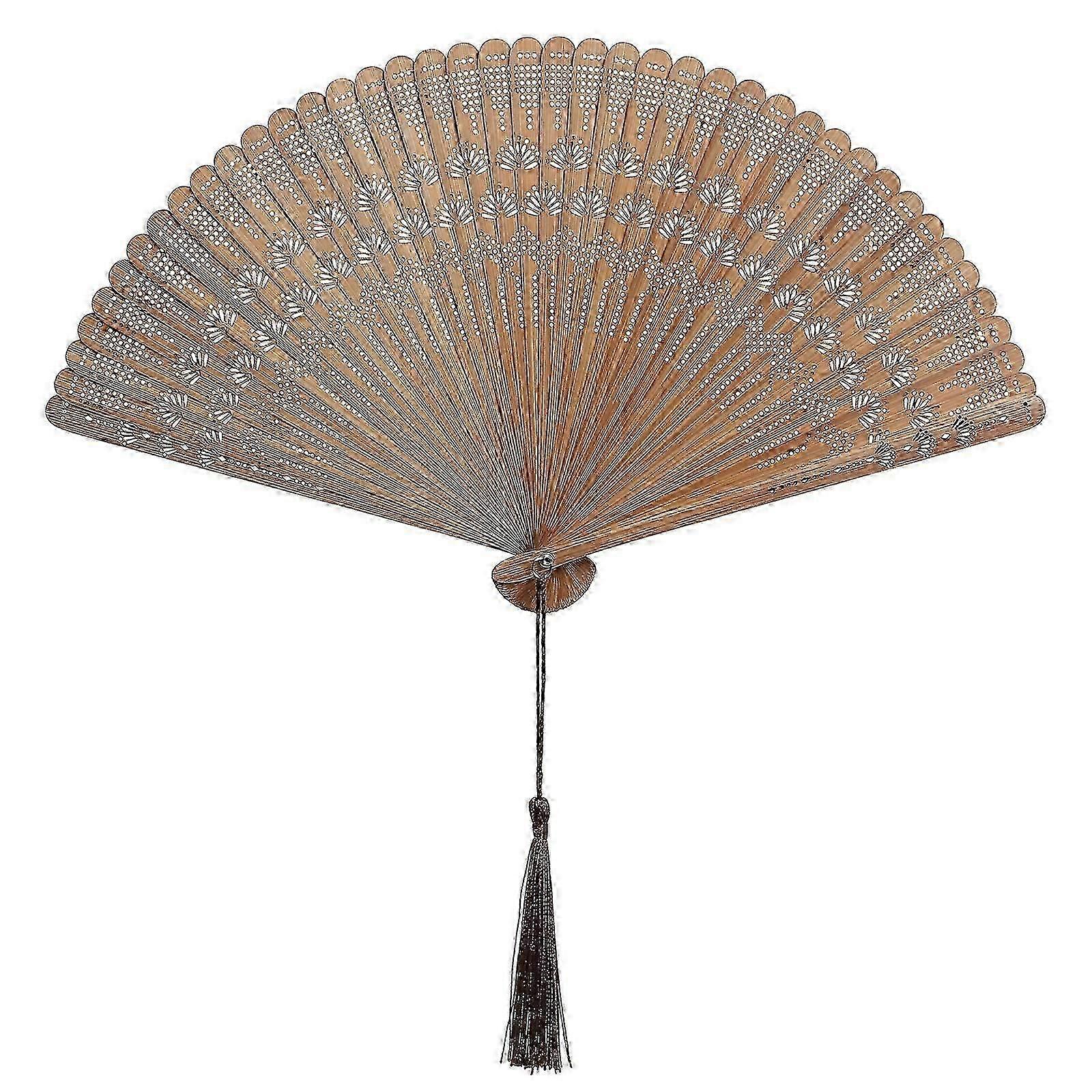 1pc Chinese Style Folding Fan Bamboo Handheld Fan Dancing Performance Decoration Tassel Vintage Fan