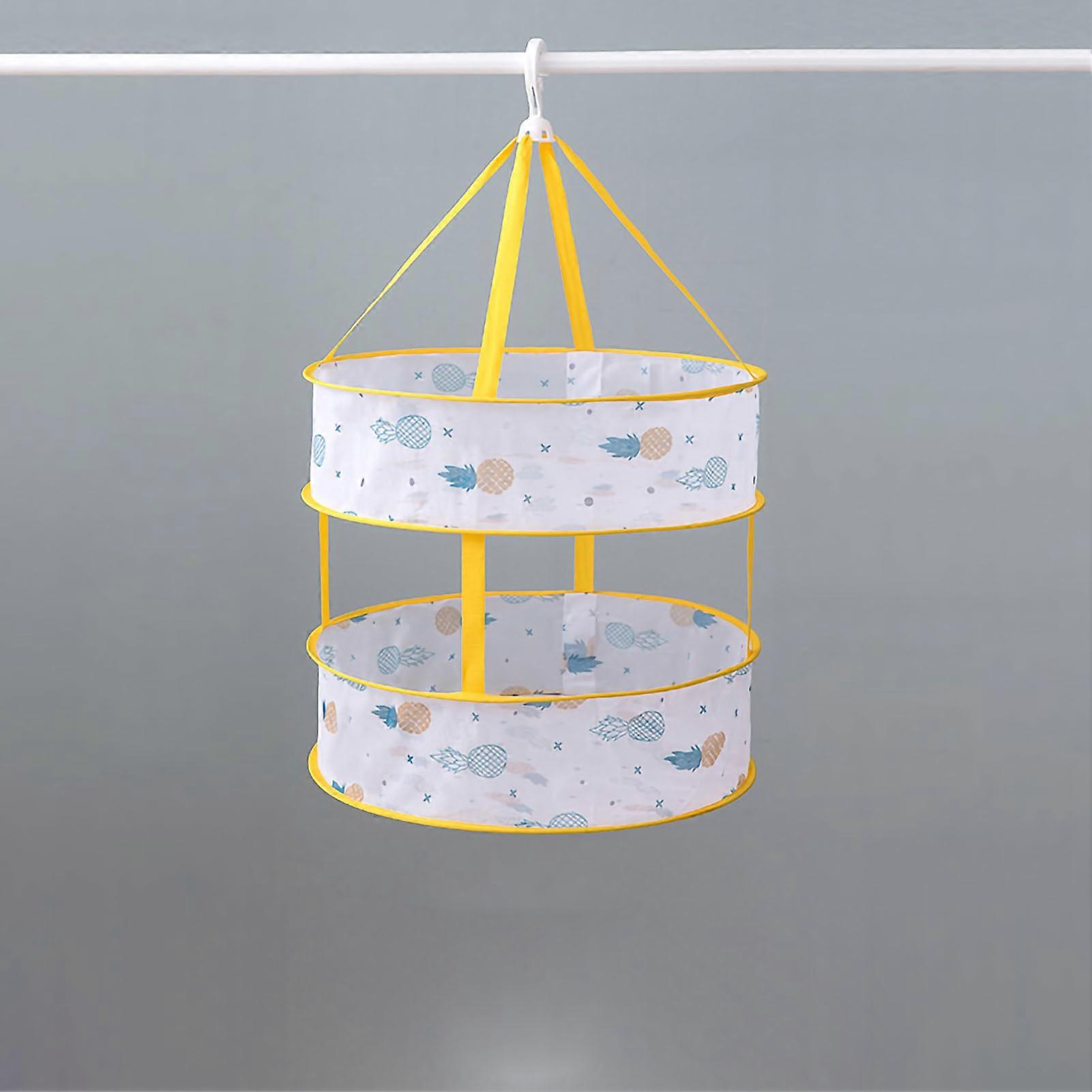 Foldable Clothes Drying Net Double-Layer Hanging Basket Pineapple Pattern Indoor Drying System with Windproof Design 48cm Durable Easy Setup for Home 