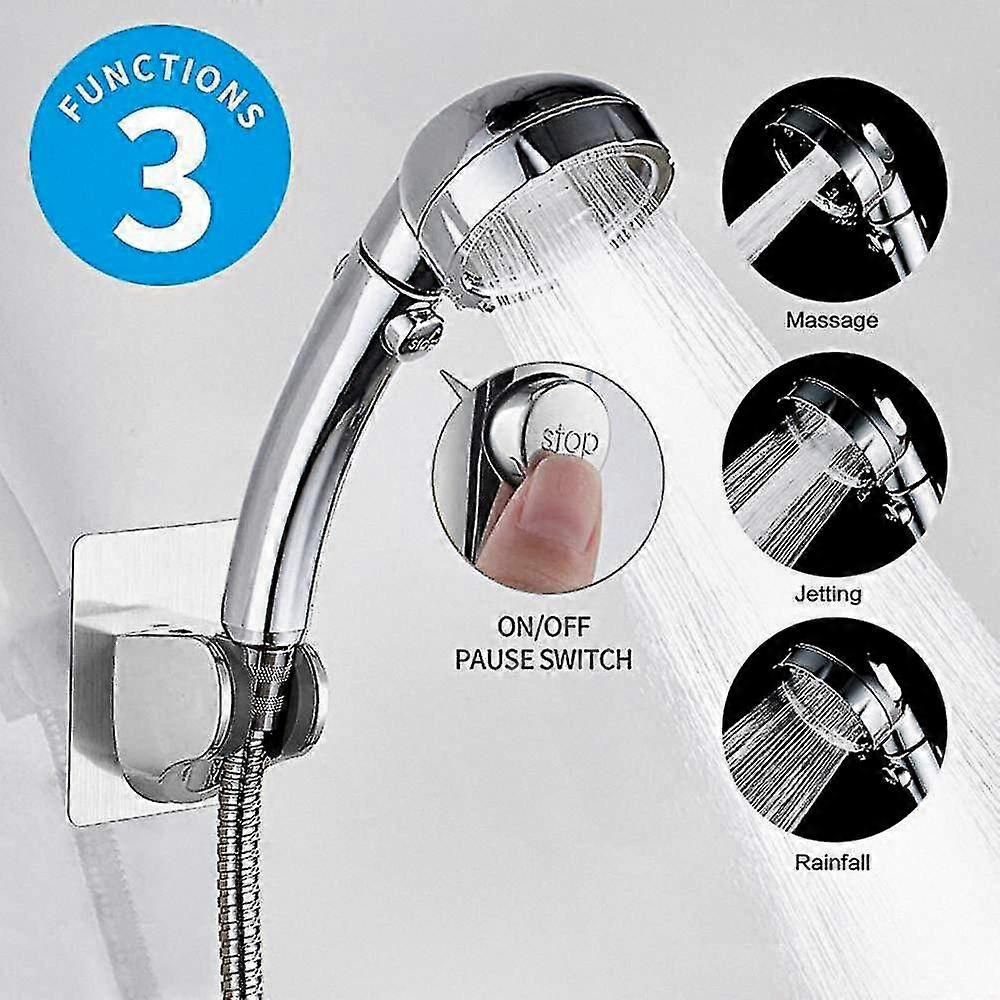High-Pressure Handheld Shower with Pause Function, 3 Adjustable Spray Settings, Eco-Friendly Bath Sprayer for Fruugo
