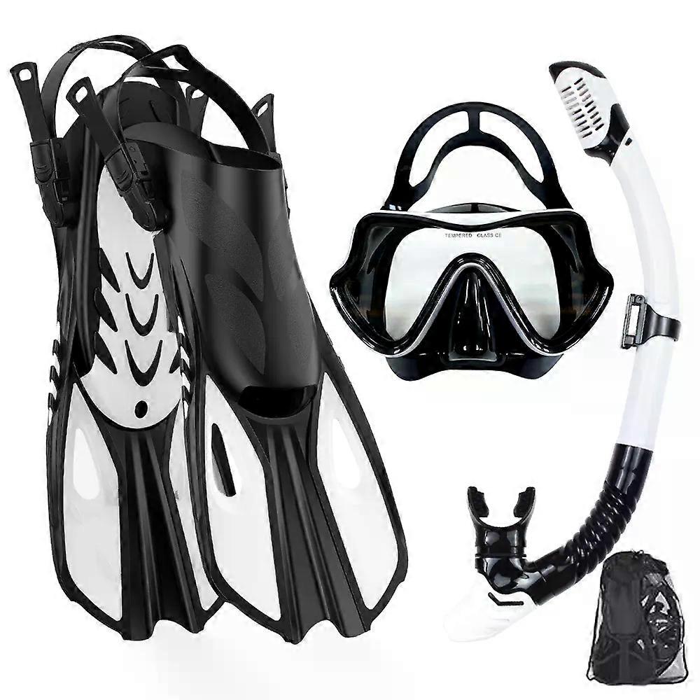 Mask Fin Snorkel Set Snorkel Gear for Adult Panoramic View Snorkel Mask Adjustable Dive Flipper Dry Top Snorkel and Travel Bag