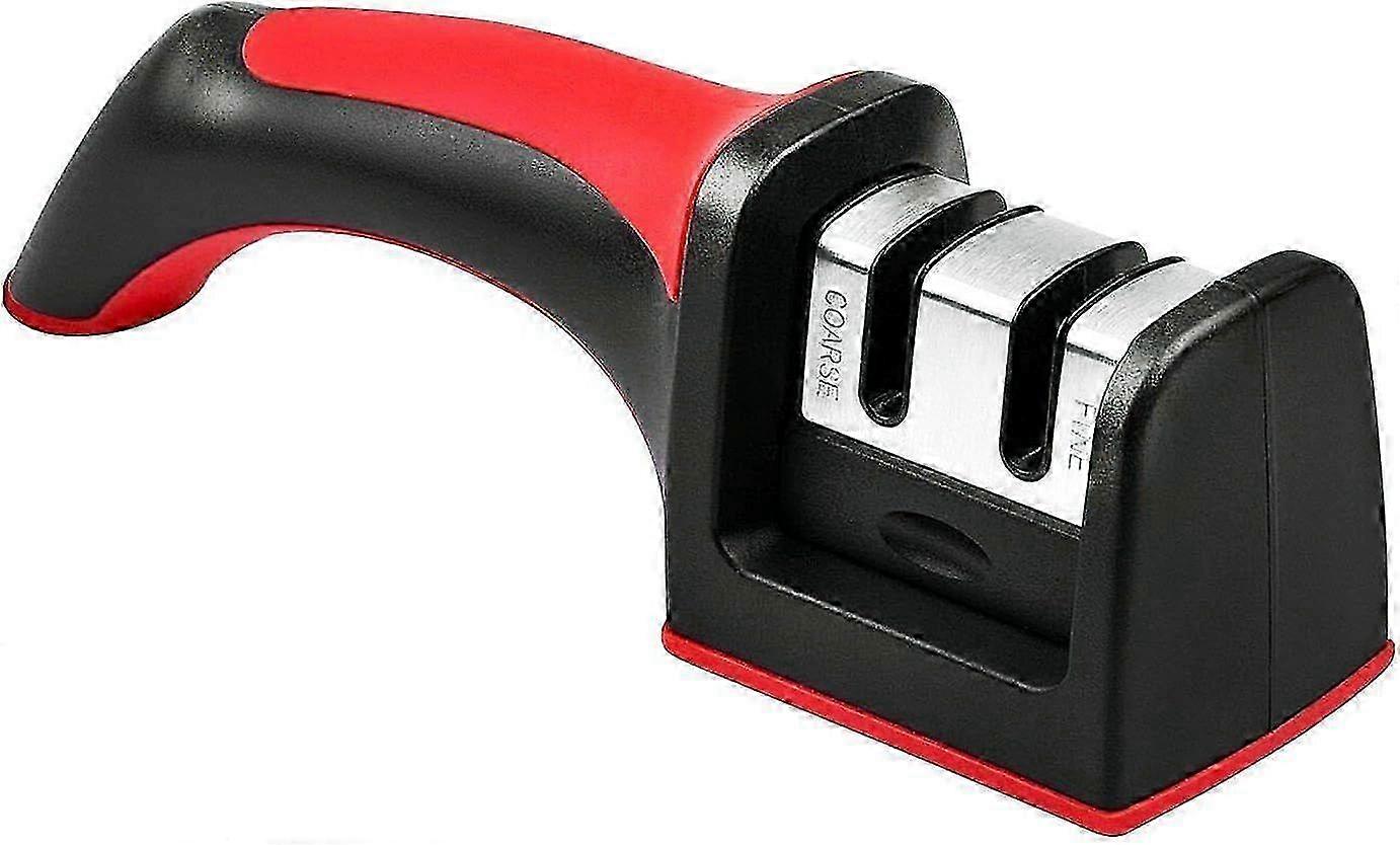 Premium Two-Stage Manual Knife Sharpener with Non-Slip Ergonomic Design (Red)