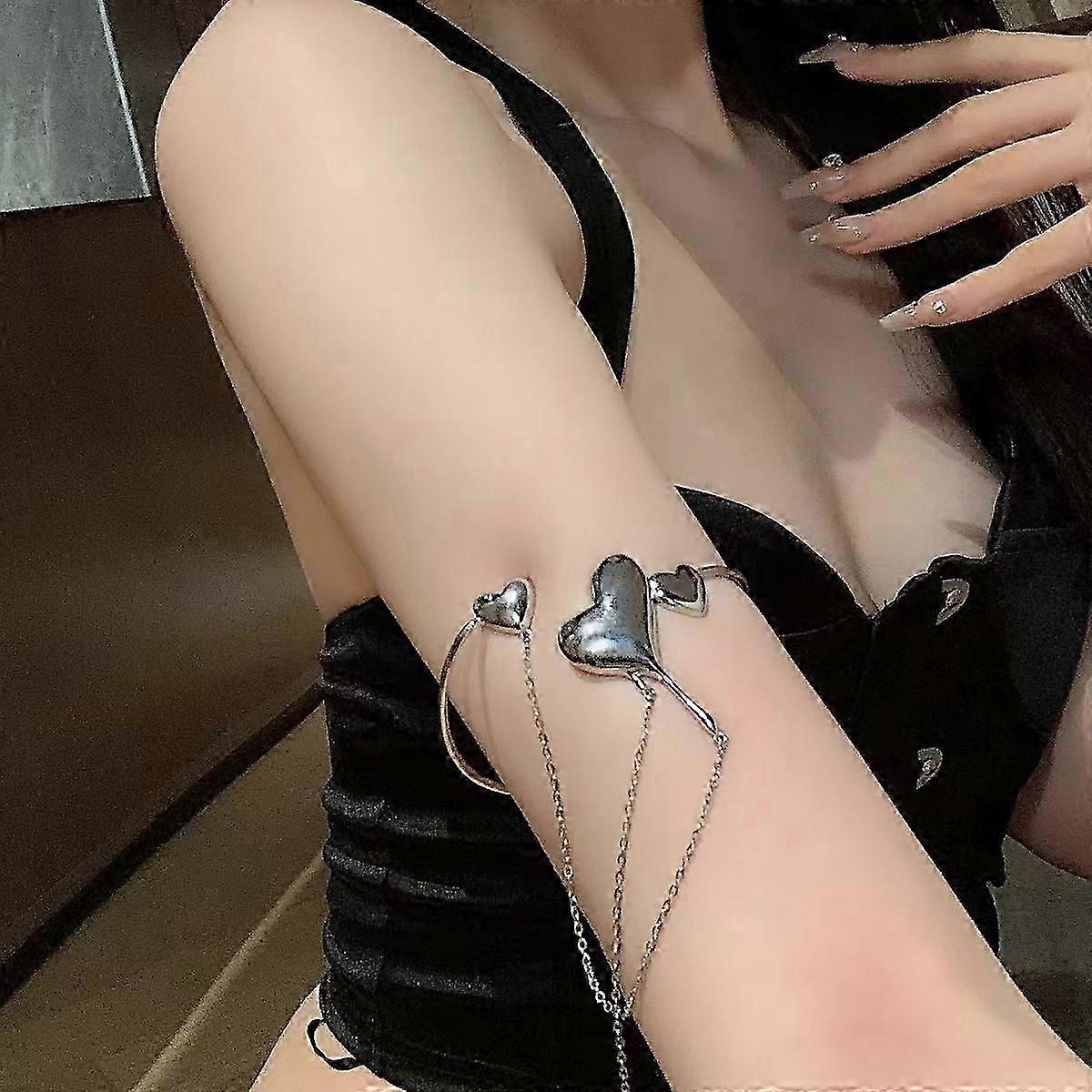 Layered Simple Tassel Chain Open Arm Cuff Gold Armband