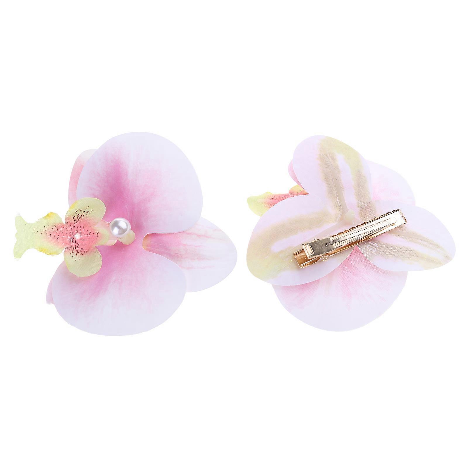 Set of 2 French Floral Hair Grip Pink Orchids Flower Hairpin Stylish Hair Grips for Girl Sweet Side Barrettes Jewelry
