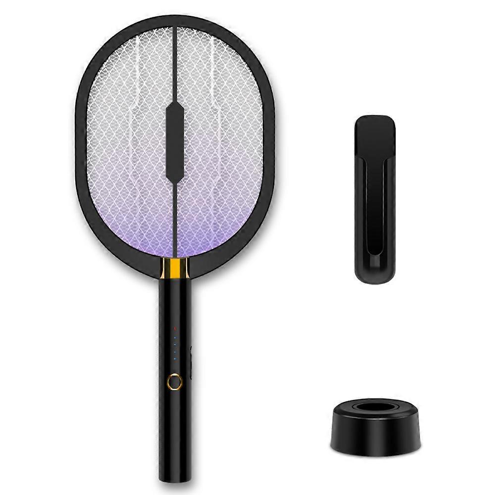Electric Mosquito Swatter USB Rechargeable Silent Home Mosquito Killer Three-In-One Handheld Racket with Physical Insect Trap LED Light Black Colou