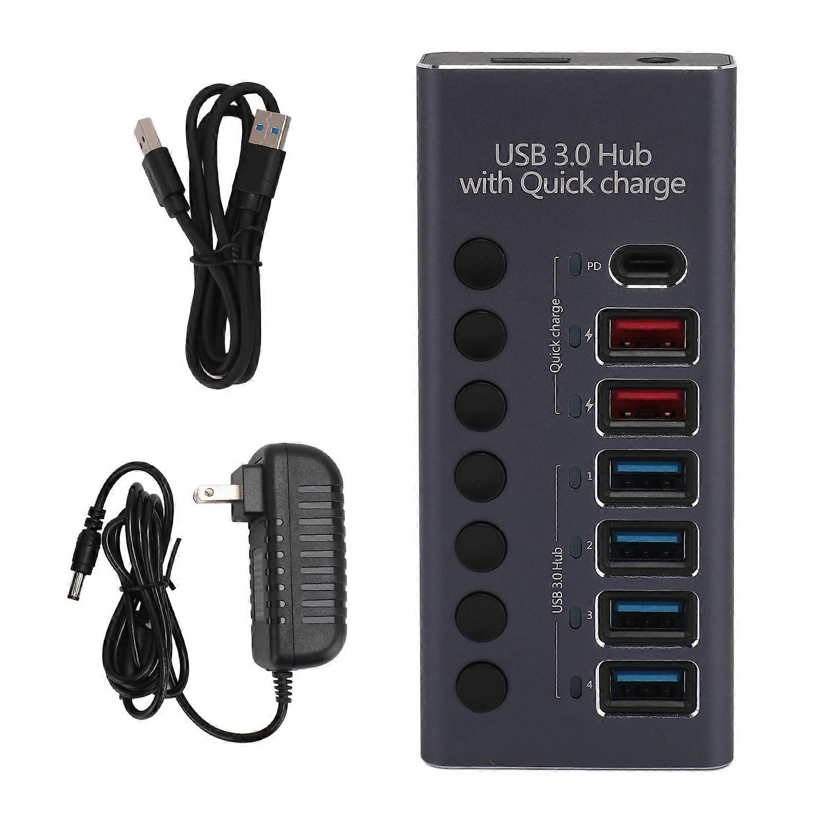 7-Port USB 3.0 Hub with Fast Charging, Individual Switches, 5Gbps Data Transfer, US Plug