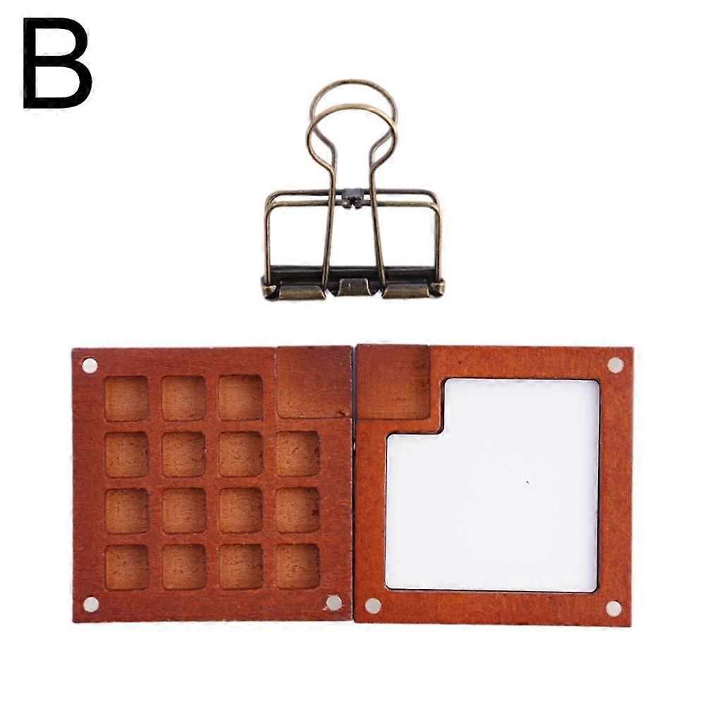 Walnut 15 grid (with clip) (B)$Mini watercolor paint walnut box acrylic box portable handbook sketch travel painting color matching
