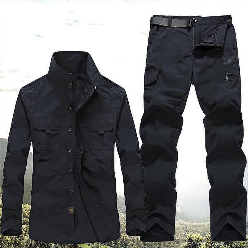 Large Size Men's Spring and Summer Outdoor Quick-drying Sports Suit Breathable Waterproof Tooling Shirt Sweatpants 2 Piece Mountaineering Suit