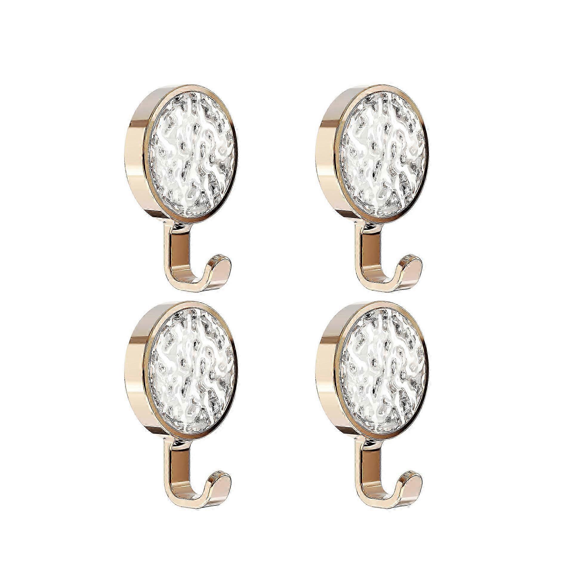 Gold Adhesive Wall Hooks, 4 Pack, 360° Rotating, Ripple Design, No Damage 2025