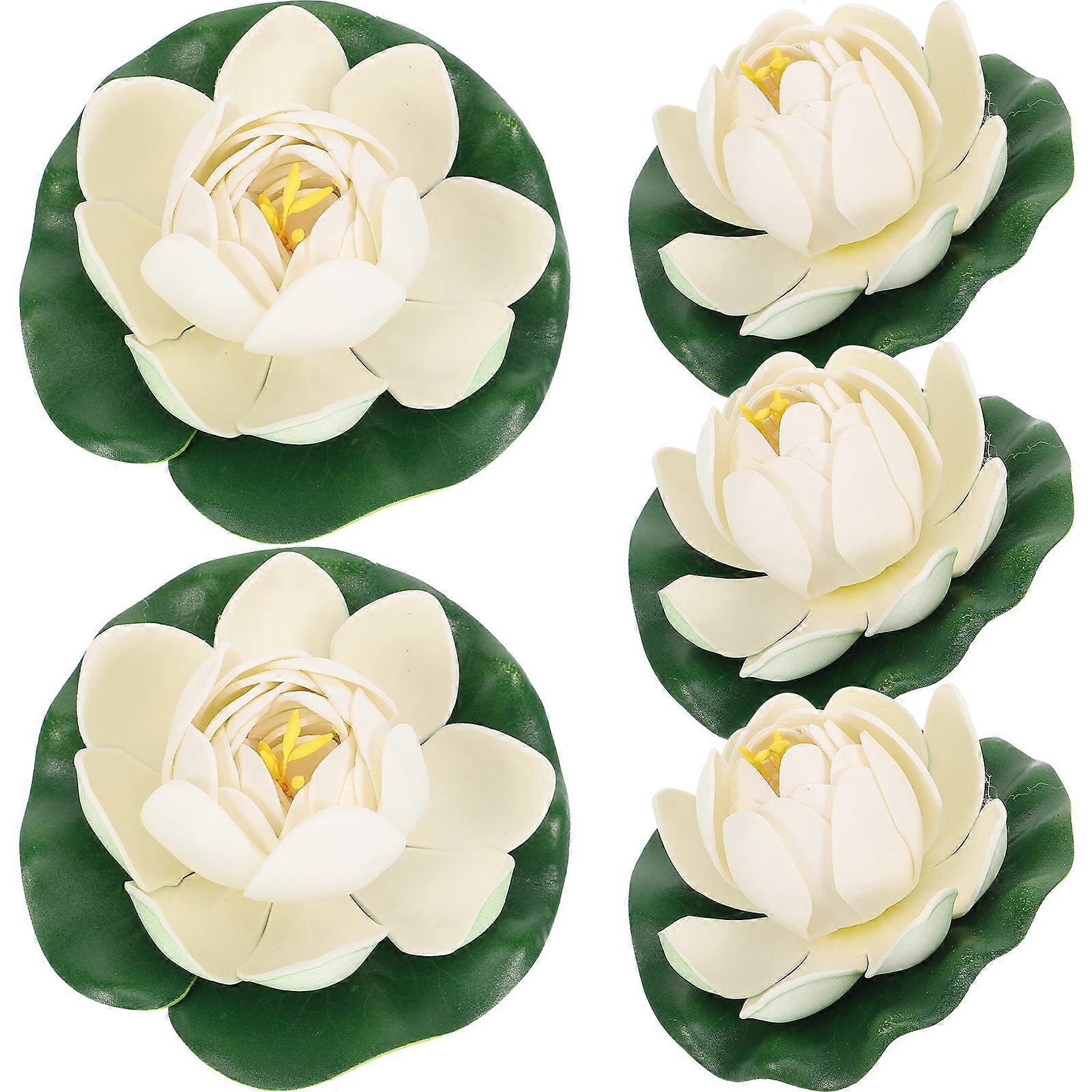 5pcs Artificial Floating Lotus Flowers for Garden Pool Fountain Decoration, Realistic Water Plants for Outdoor Home Ornaments