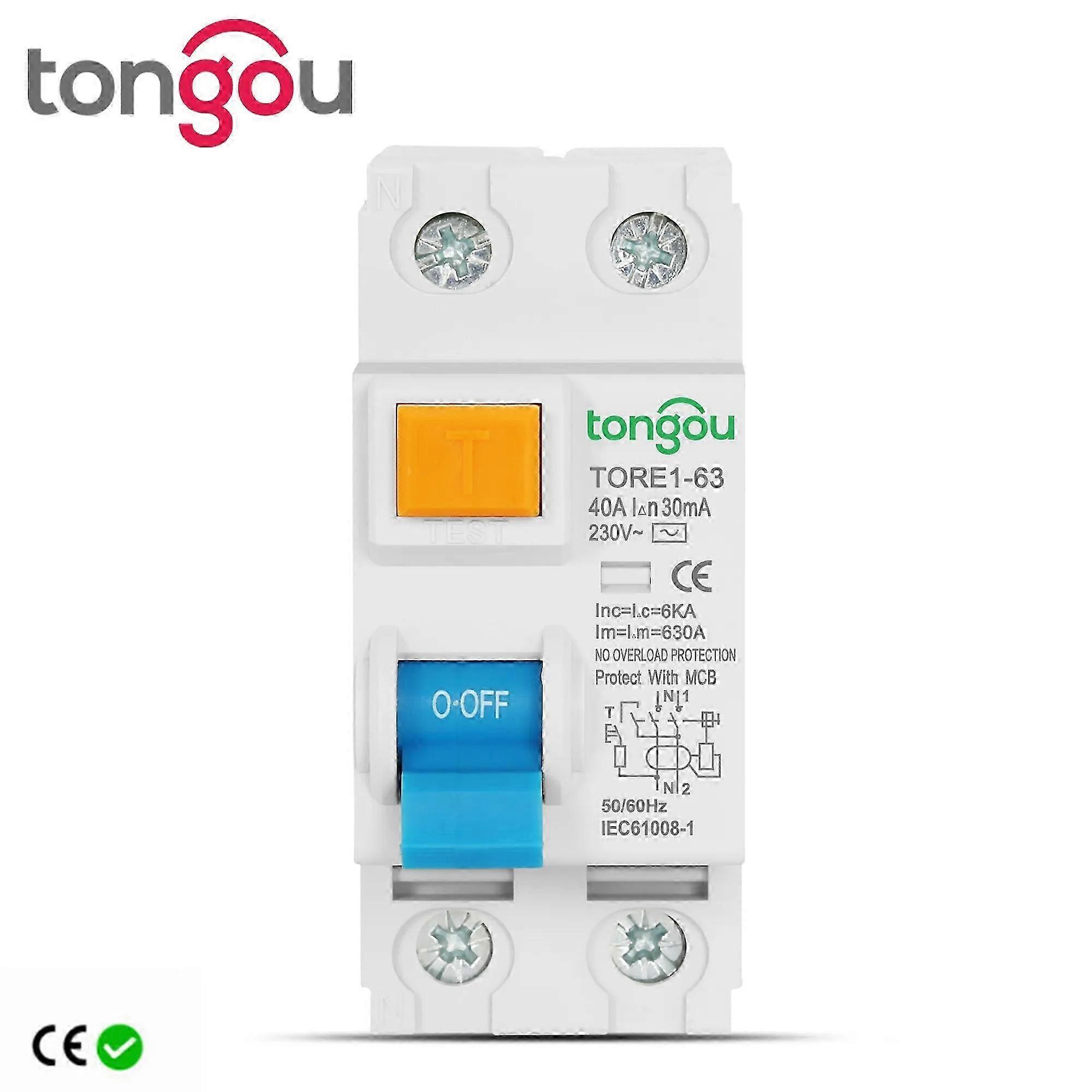 Electromechanical RCCB 2P 16A-63A 10mA-100mA 6KA 230V Residual Current Device Safety Circuit Breaker