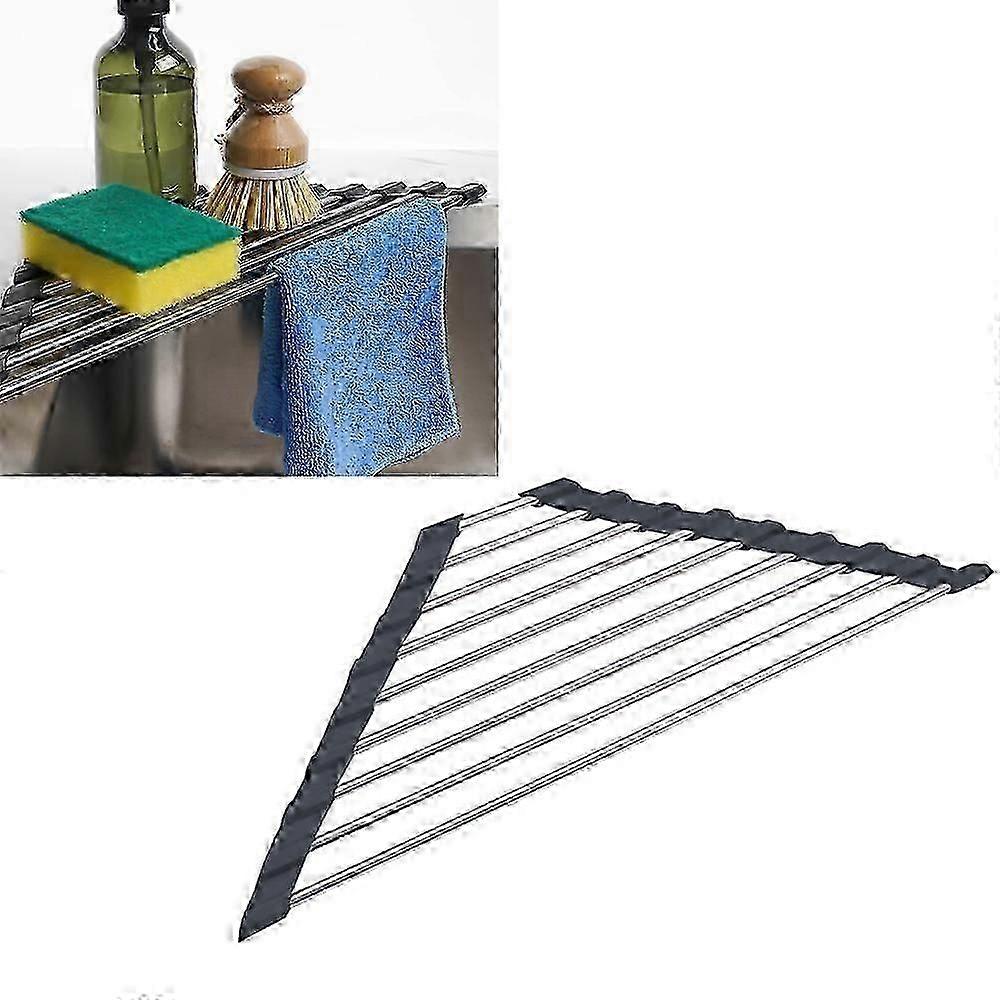 Scolapiatti Avvolgibile Triangolare per Lavello Angolare Acciaio Inox Sopra Il Lavello Scolapiatti Multiuso Cucina