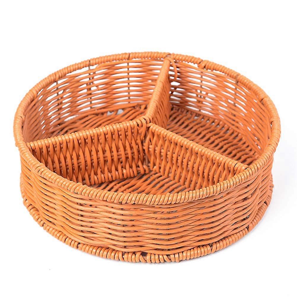 Brown Imitated Rattan Basket for Storage Made of Plastic with Three Compartments Compact Size