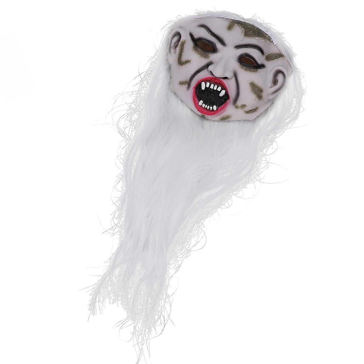 Scary Halloween Mask with White Hair Grimace Ghost for Cosplay and Carnival 24X20cm 1Pack