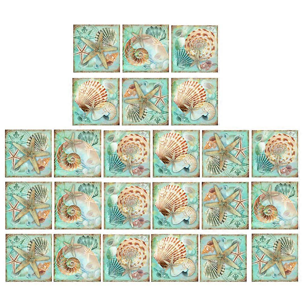 24PCS Removable Seashell Tile Stickers, Vintage Style Wall Decor for Kitchen & Bathroom Splashbacks