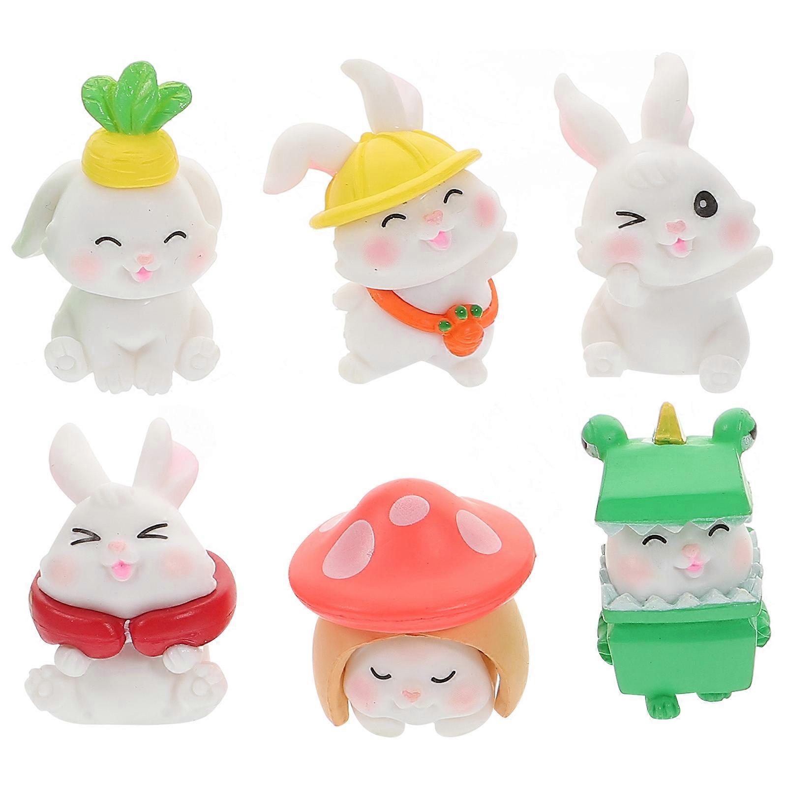 Animal Miniatures Resin Bunny Figurines Landscaping Use Compact Shape Assorted Color 1.8X2.5X3CM Desktop Decor 6Pcs