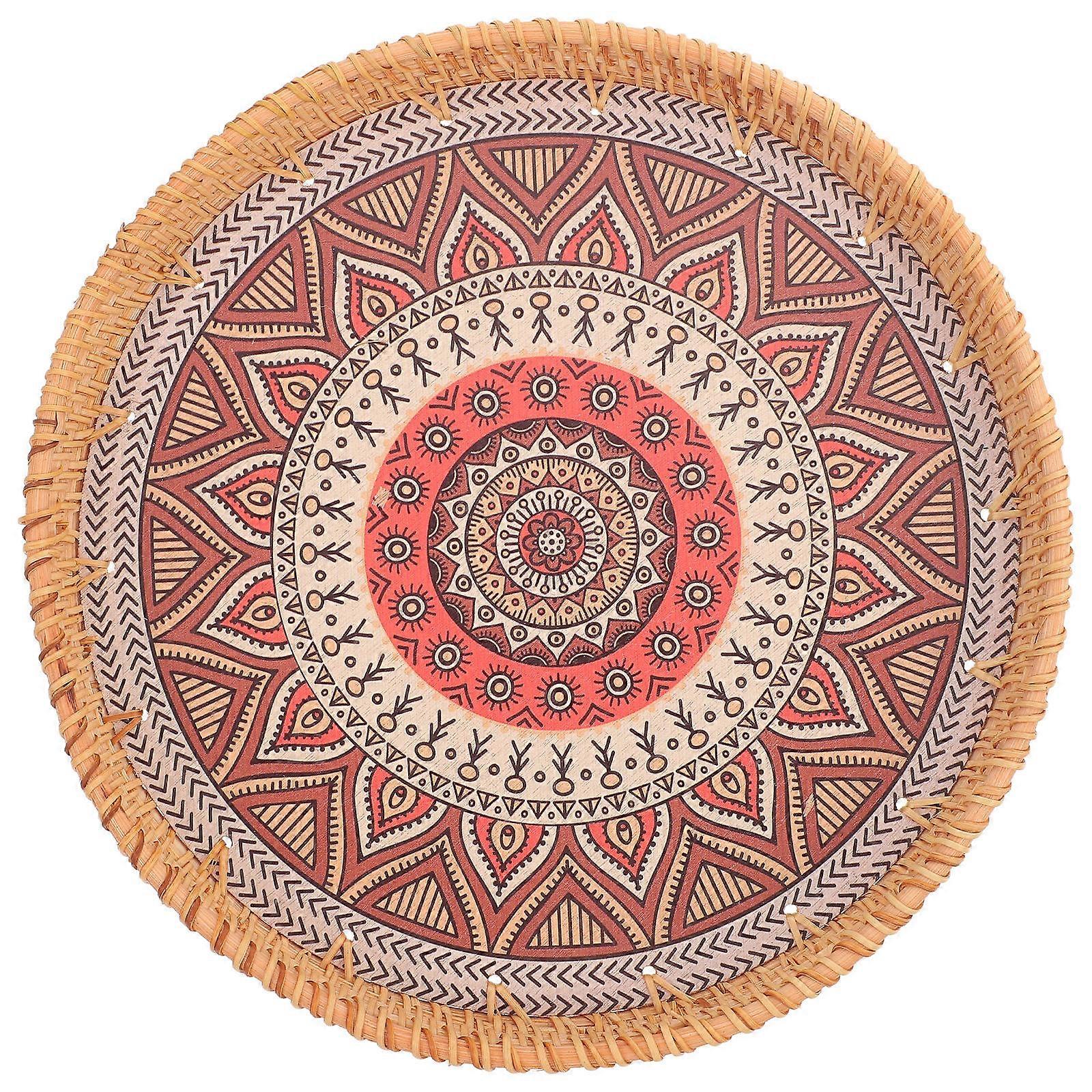 Woven Rattan Tray Bohemian Style Snack Holder For Picnics 23X23X3CM 1Set
