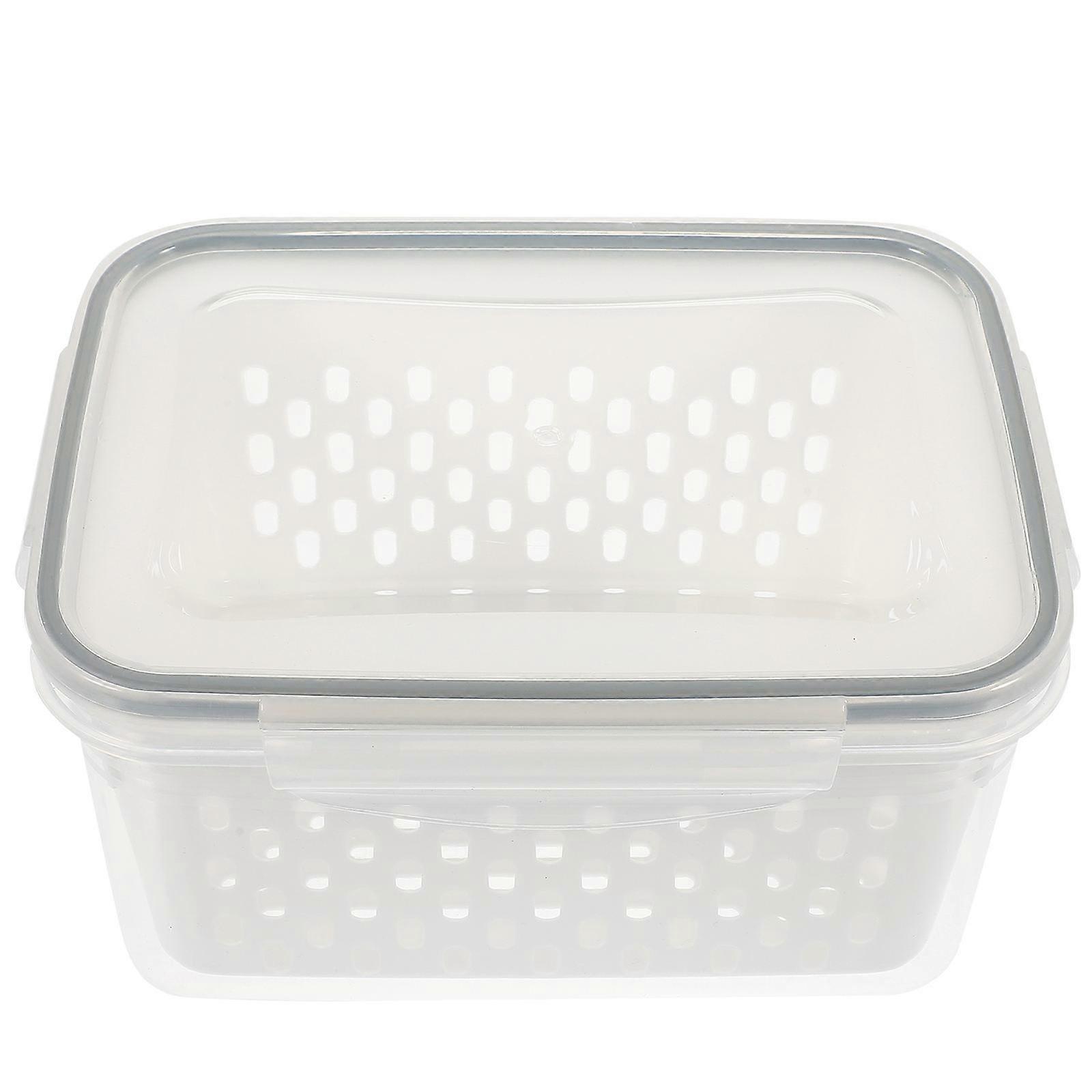 Bilayer Structure Drain Basket With Lid Plastic Storage Container For Kitchen Use 7.1X5.1X3.9in 1Set