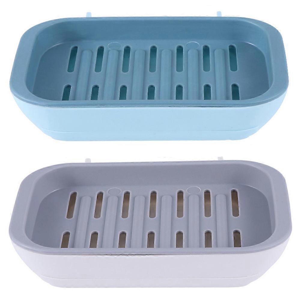 Wall-Mounted Soap Holder Three-Layer Soap Storage Cases Punch-Free Soap Dishes with Drawer Rectangular Shape ABS Material 2Pcs