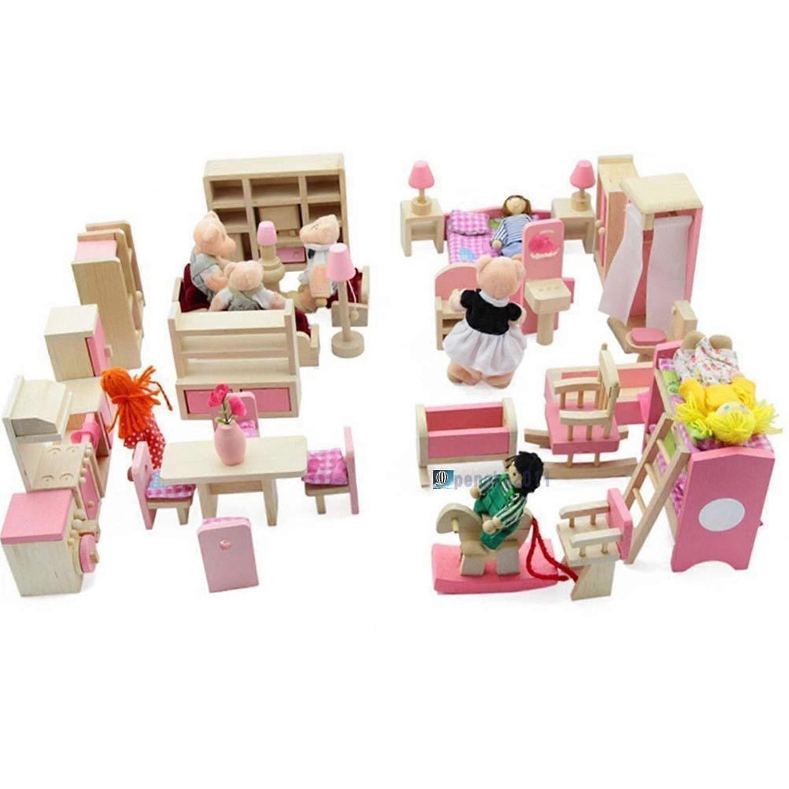 DIY Mini Wooden Furniture Set for Doll House Crafts Assorted Color and Sturdy