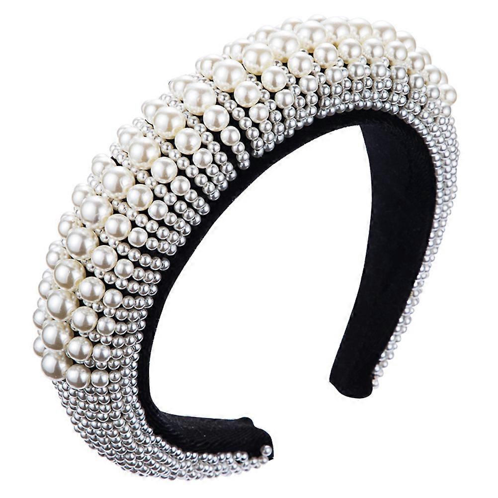 Headbands With Pearls Baroque Style Hair Band Cloth Appointment 14x4.2cm White 1Pack