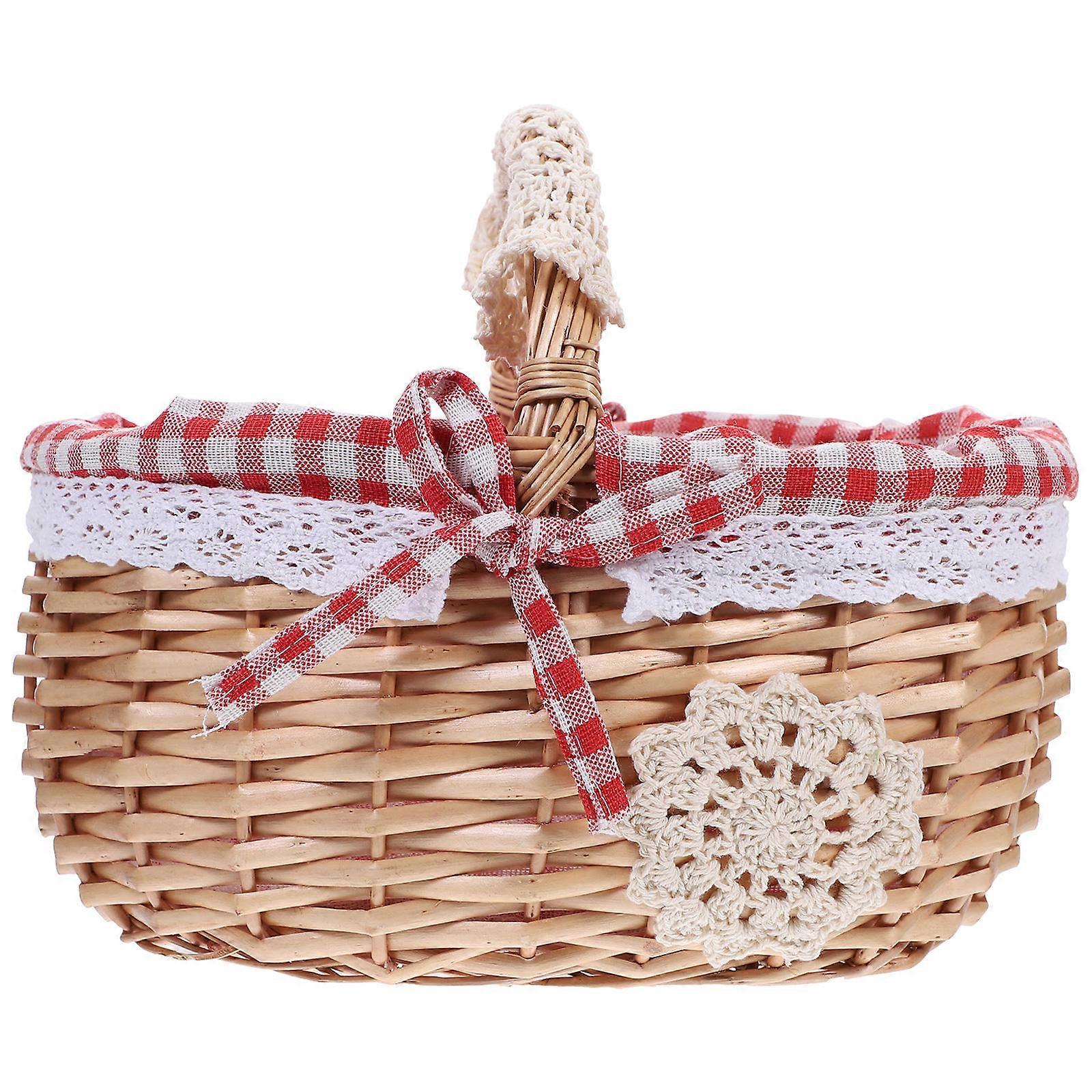 Panier de pique-vintage en plein air Stockage de fruits Simple à la maison Utilisation rouge à carreaux motif 9.4X8.7X7.9in 1Set