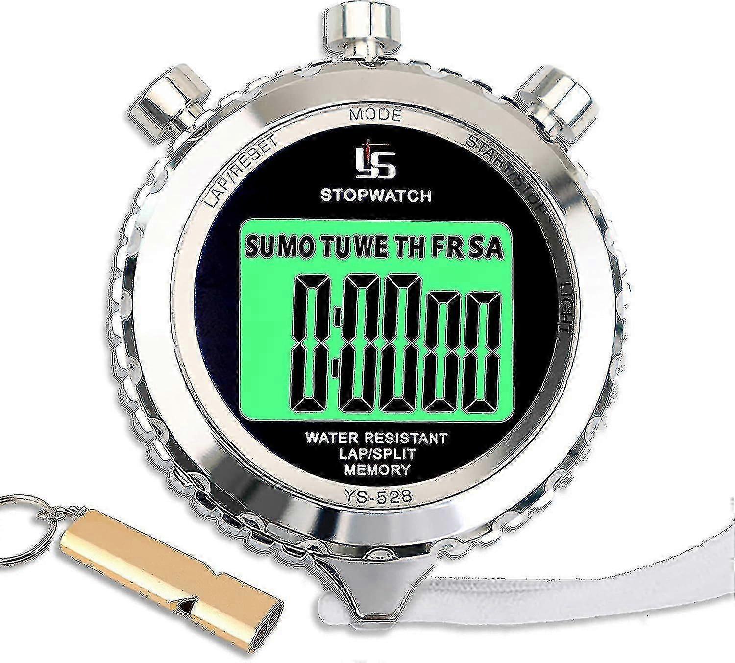 Stopwatch With Whistle, Professional 2 Memory Stopwatch With Mute And Light Function For Sports--