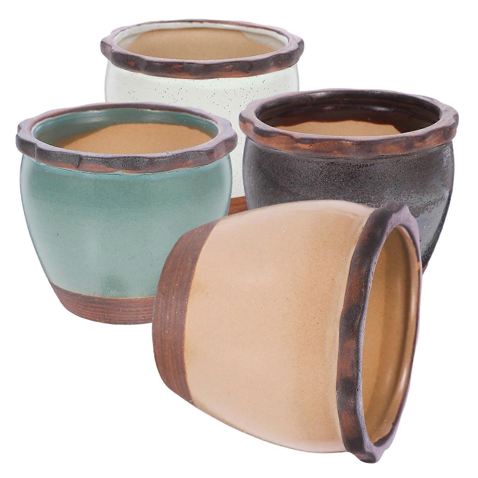 Succulent Flower Pot Mini Succulent Pots Ceramic Planters for Use Assorted Color 8.00X8.00X6.80CM Minimalist 4Pcs